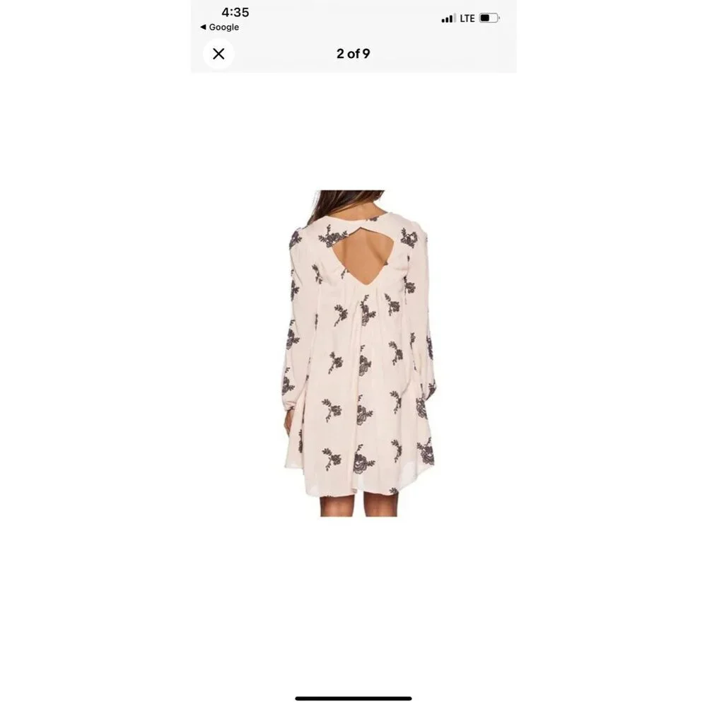 FREE PEOPLE Size Small Pink Emma Floral Embroidered Boho Mini Swing Dress NWT